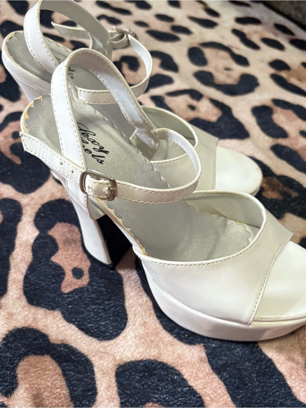 White Platform Peep-Toe Ankle Strap Heels